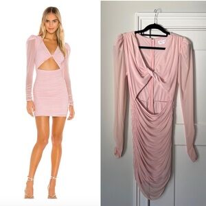 Lovers + Friends Celest Mini Sheer Sleeve Pink Ruched Dress